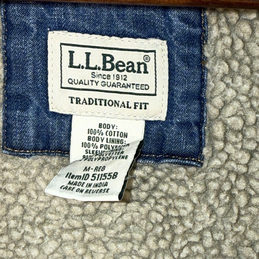 LL Bean 1912 Heritage Sherpa Lined Denim Shirt Jacket Men's Med Snap Up Shacket - Picture 6 of 15